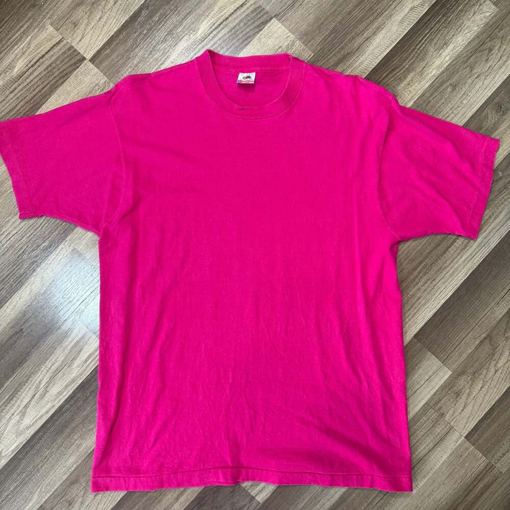 Vintage Single Stitch Fruit of the Loom Blank Pink T-Shirt Size XL
